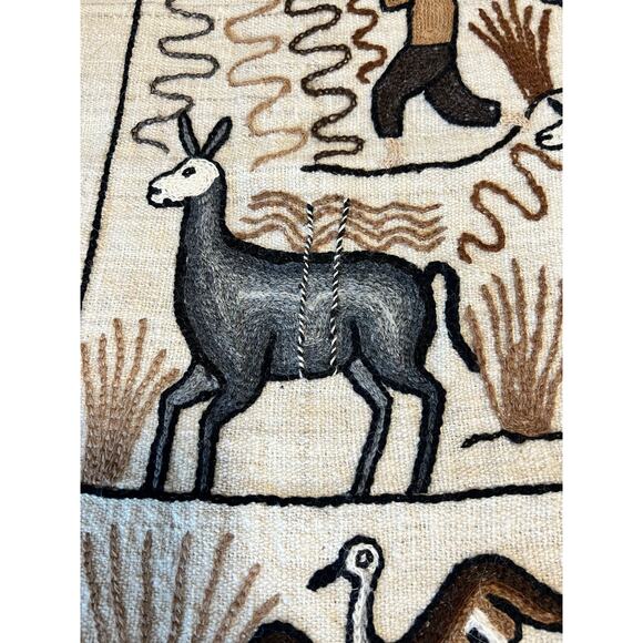 Vintage Folk Art Embroidery Tapestry 40.5”x32.5” Wall Hanging - Picture 2 of 6